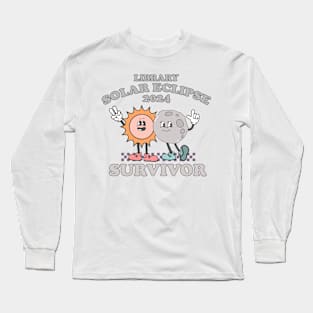 Funny Librarian Solar Eclipse 2024 Shirt, Trendy Public Library Program Bookish Long Sleeve T-Shirt